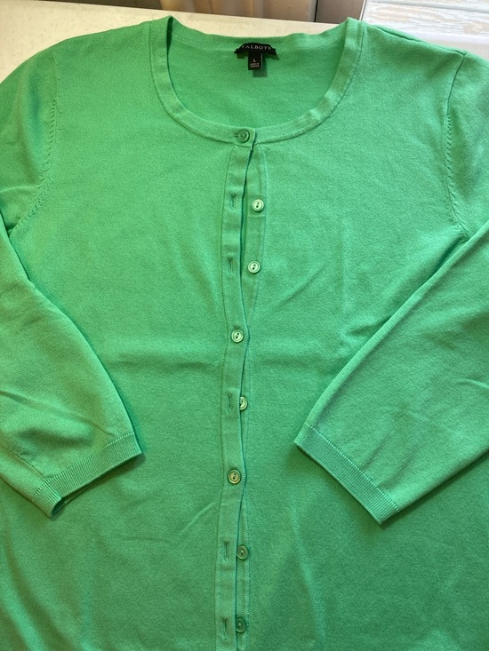 Talbots Sweaters - Talbots Bright Green Crewneck Button Cardigan
